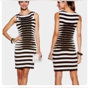 Betsey Johnson Midi Striped Dresses for Women Size 10 Black‎ / White Stretch